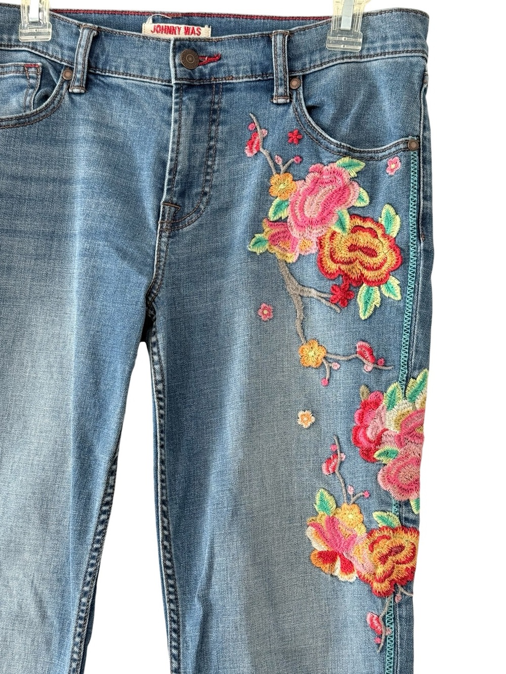 Johnny Was The Blossom Boyfriend Jean Embroidered Low Rise Straight-Leg Size 27 - Picture 4 of 13